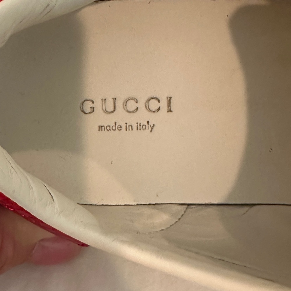 Gucci White Leather Men's Sneakers with Red and Green Accent - Picture 7 of 10